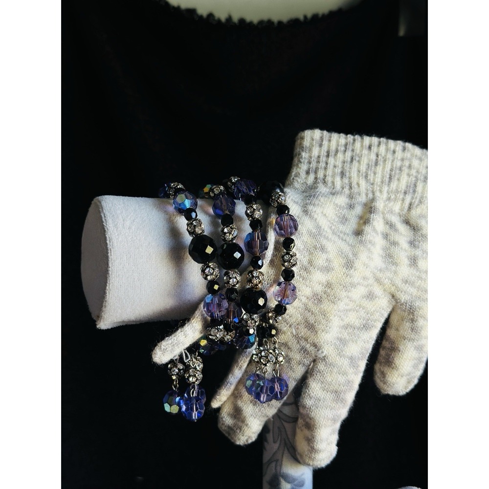 Iridescent Bracelet Purple & Black MultiBeads & Dangles Memory Wire for Any Size - Picture 6 of 16